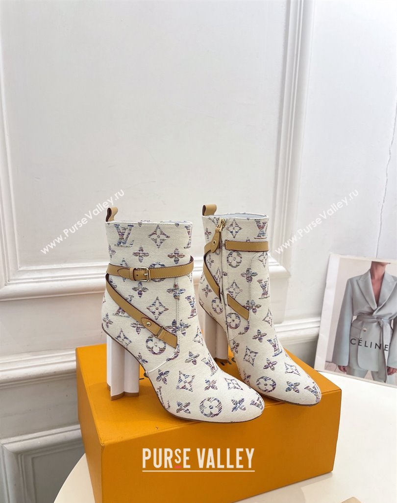 Louis Vuitton Silhouette Ankle Boots 10cm with Buckle Strap in Monogram Canvas White 2024 1ACJU0 (MD-241015057)