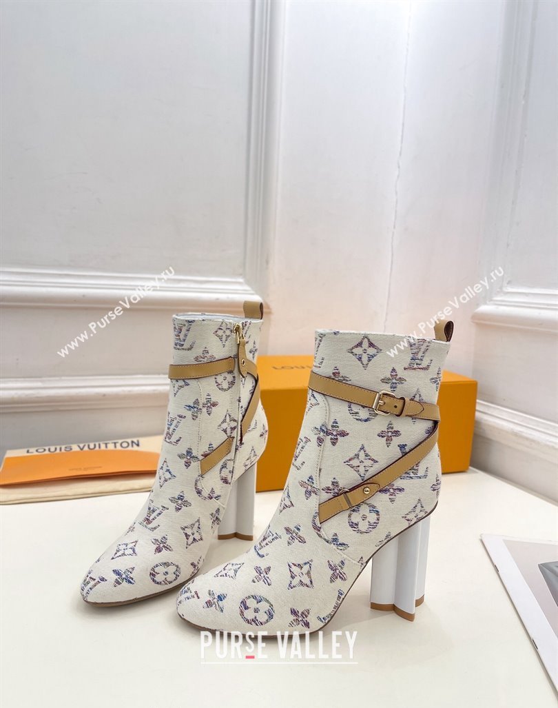 Louis Vuitton Silhouette Ankle Boots 10cm with Buckle Strap in Monogram Canvas White 2024 1ACJU0 (MD-241015057)