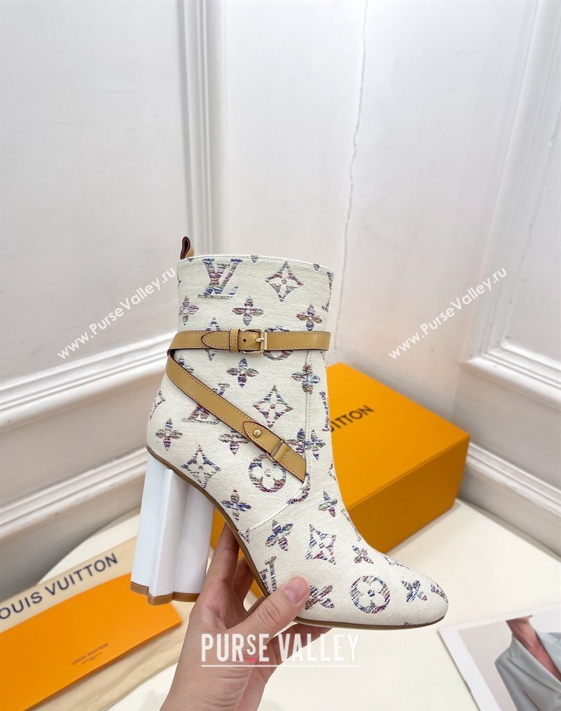 Louis Vuitton Silhouette Ankle Boots 10cm with Buckle Strap in Monogram Canvas White 2024 1ACJU0 (MD-241015057)