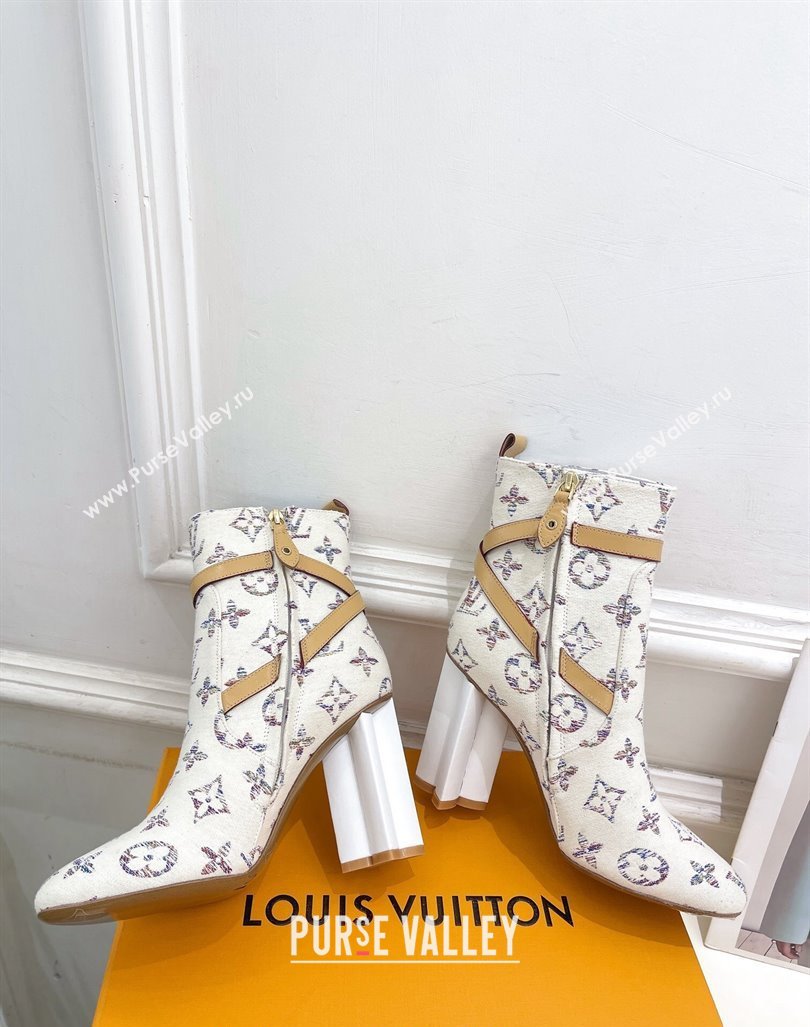 Louis Vuitton Silhouette Ankle Boots 10cm with Buckle Strap in Monogram Canvas White 2024 1ACJU0 (MD-241015057)