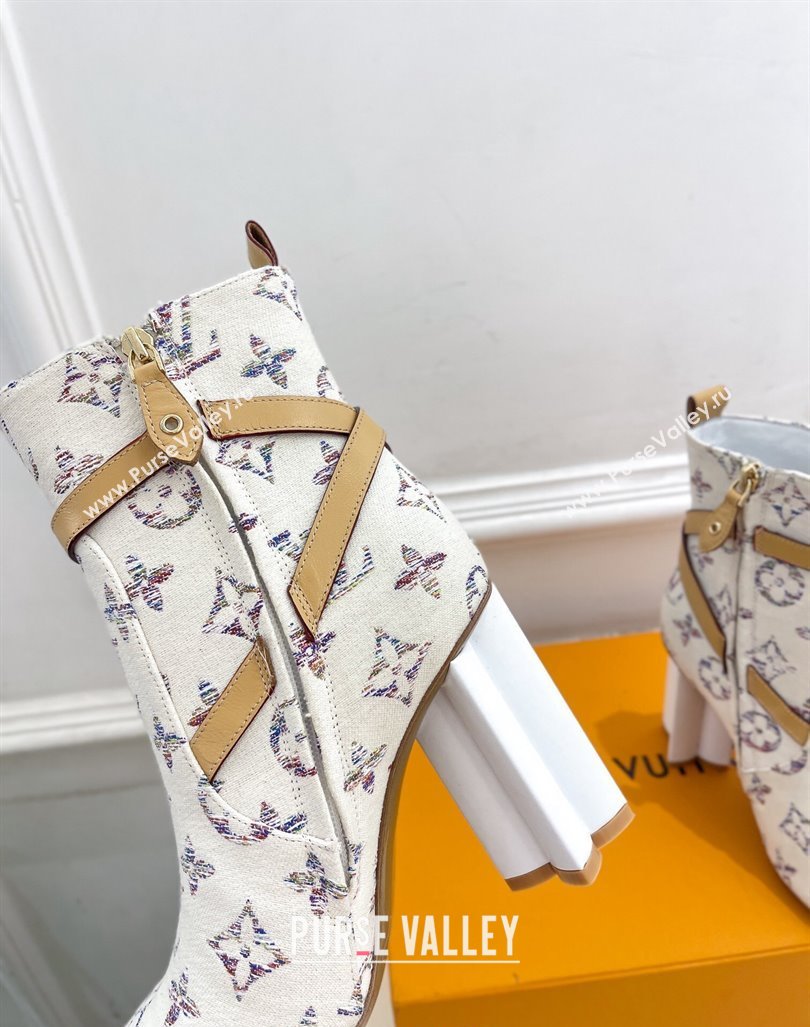 Louis Vuitton Silhouette Ankle Boots 10cm with Buckle Strap in Monogram Canvas White 2024 1ACJU0 (MD-241015057)