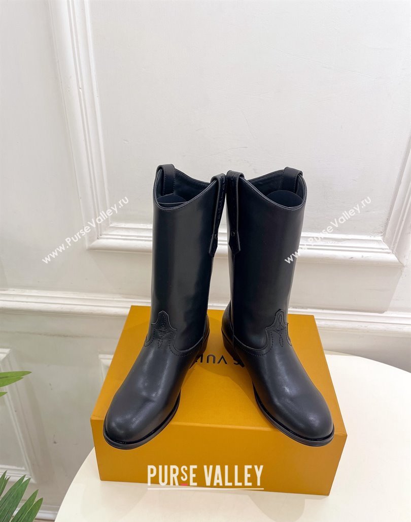 Louis Vuitton LV Rider Mid Boots 3cm in Black Leather with Monogram Flowers Heel 2024 (MD-241015011)