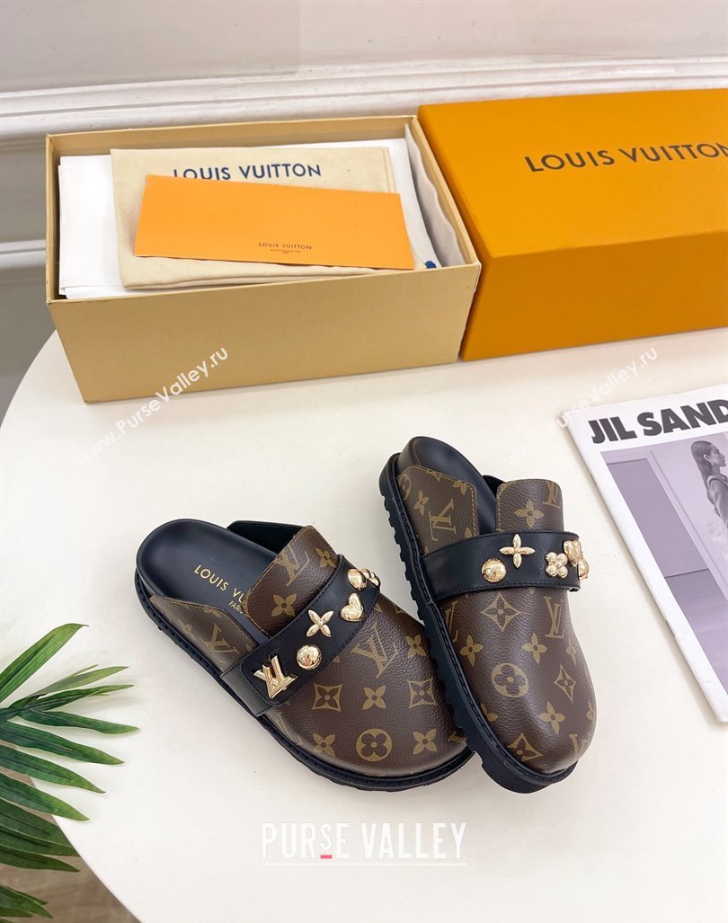 Louis Vuitton LV Cosy Flat Comfort Clog Mules in Monogram Canvas with Logo Band 2024 LV101502 (MD-241015006)