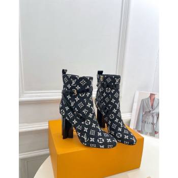 Louis Vuitton Silhouette Ankle Boots 10cm with Buckle Strap in Monogram Canvas Black 2024 1ACJU0 (MD-241015058)