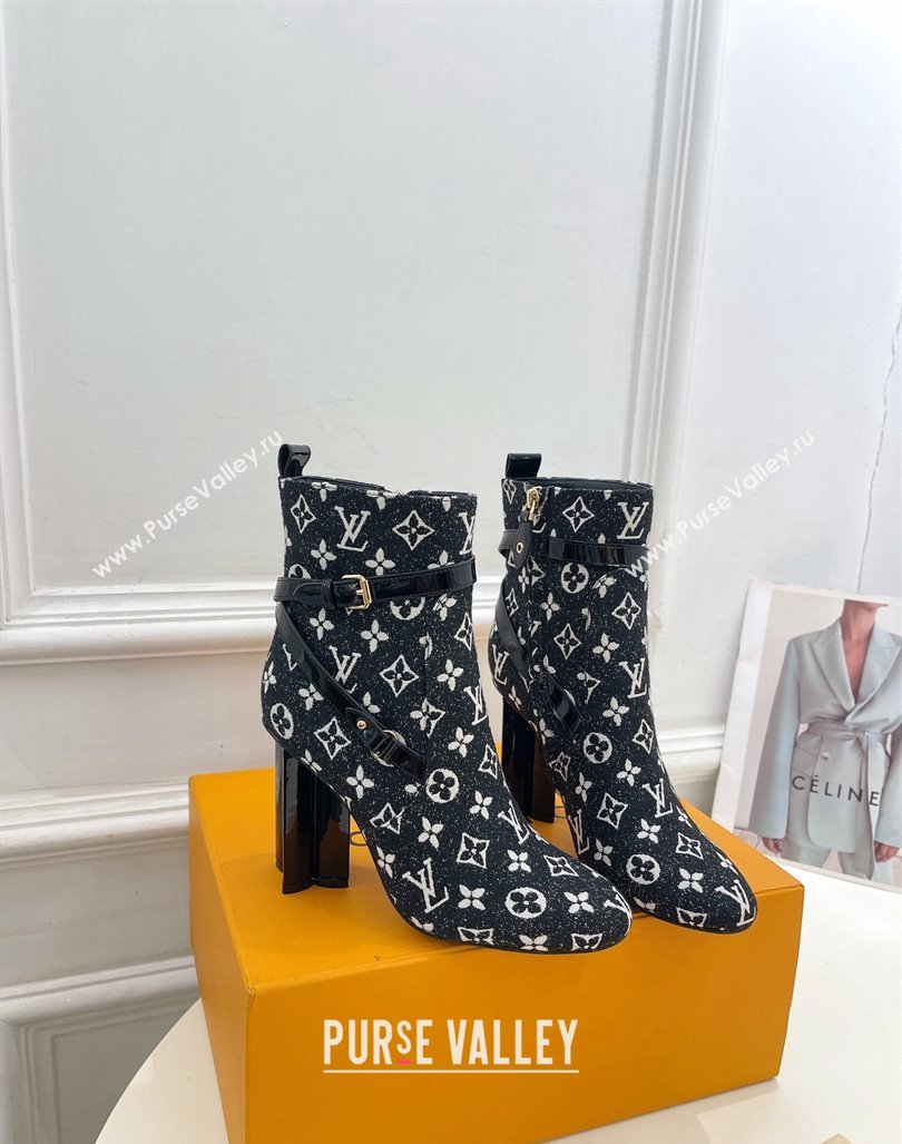 Louis Vuitton Silhouette Ankle Boots 10cm with Buckle Strap in Monogram Canvas Black 2024 1ACJU0 (MD-241015058)