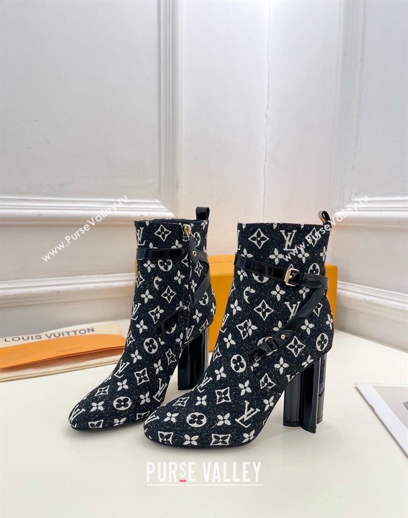 Louis Vuitton Silhouette Ankle Boots 10cm with Buckle Strap in Monogram Canvas Black 2024 1ACJU0 (MD-241015058)