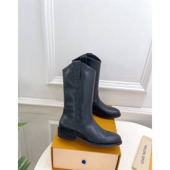 Louis Vuitton LV Rider Mid Boots 3cm in Black Leather with Monogram Flowers Heel 2024 (MD-241015011)