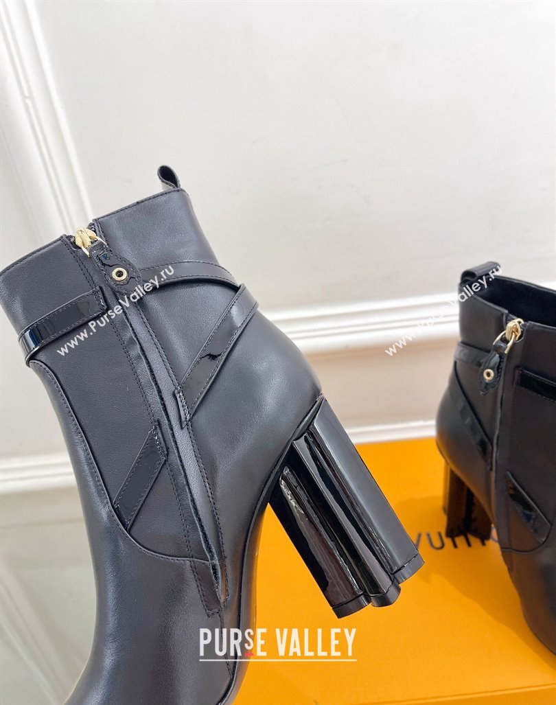 Louis Vuitton Silhouette Ankle Boots 10cm with Buckle Strap in Black Calf Leather 2024 1ACJU0 (MD-241015060)