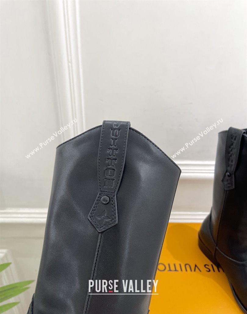 Louis Vuitton LV Rider Mid Boots 3cm in Black Leather with Monogram Flowers Heel 2024 (MD-241015011)