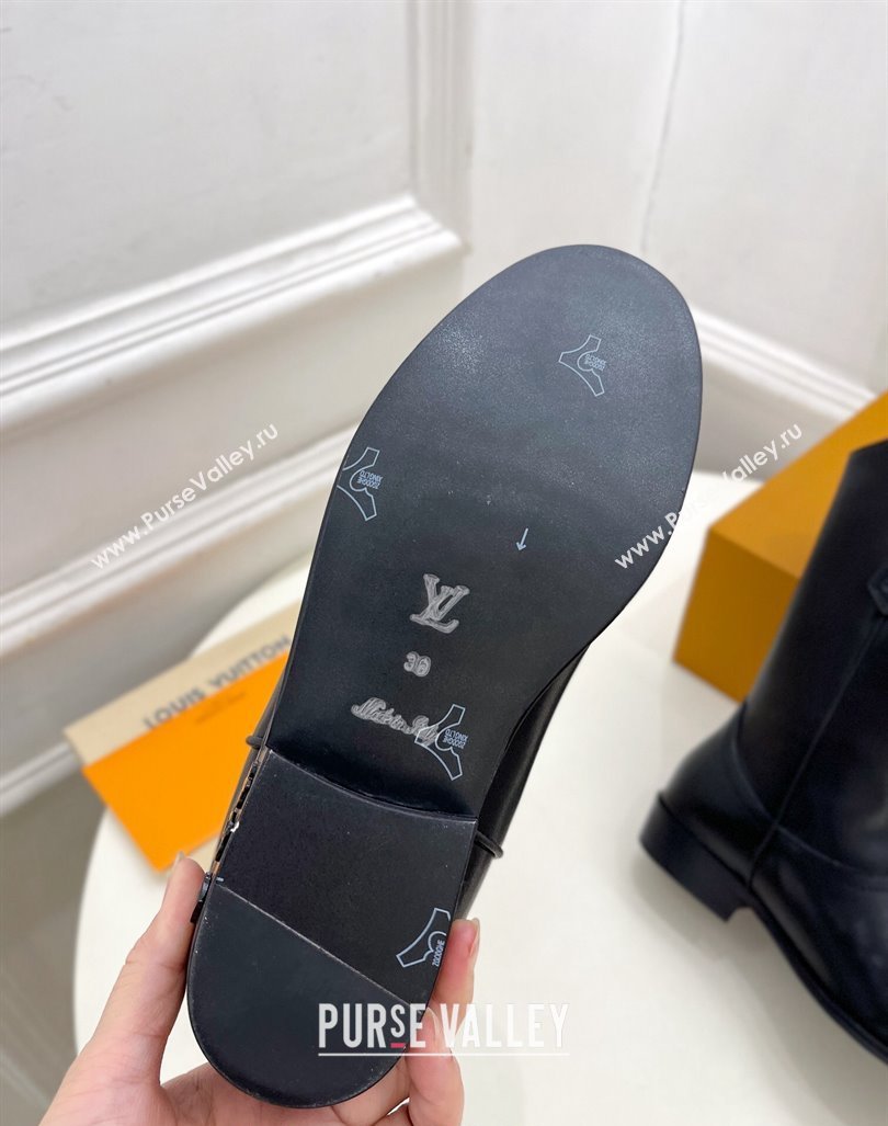 Louis Vuitton LV Rider Mid Boots 3cm in Black Leather with Monogram Flowers Heel 2024 (MD-241015011)