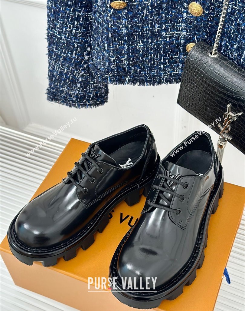 Louis Vuitton LV Checker Derby Lace-up Sneakers in Black Glazed Leather 2024 1ACWSK (MD-241014116)