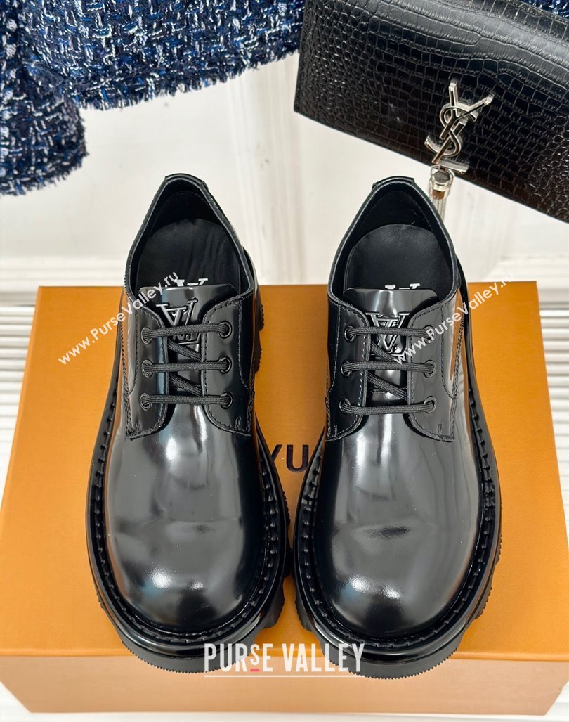 Louis Vuitton LV Checker Derby Lace-up Sneakers in Black Glazed Leather 2024 1ACWSK (MD-241014116)