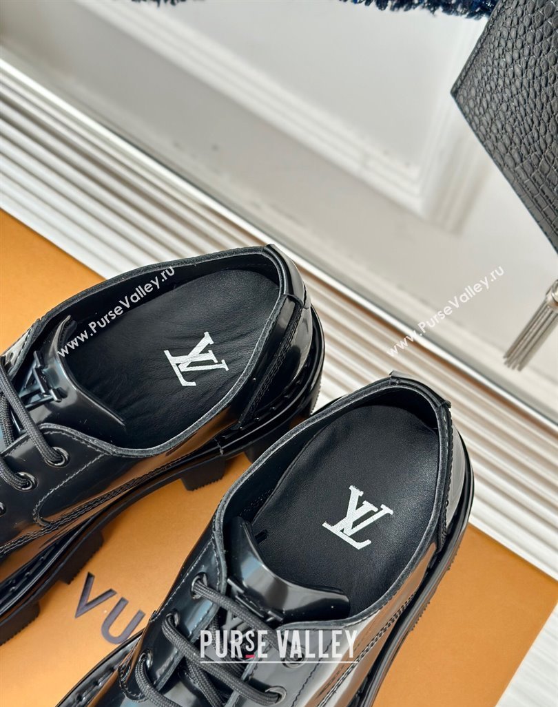 Louis Vuitton LV Checker Derby Lace-up Sneakers in Black Glazed Leather 2024 1ACWSK (MD-241014116)