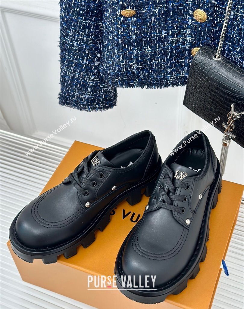 Louis Vuitton LV Checker Derby Lace-up Sneakers in Black Leather with Studs 2024 1ACN3P (MD-241014117)