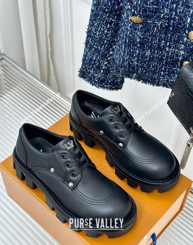 Louis Vuitton LV Checker Derby Lace-up Sneakers in Black Leather with Studs 2024 1ACN3P (MD-241014117)