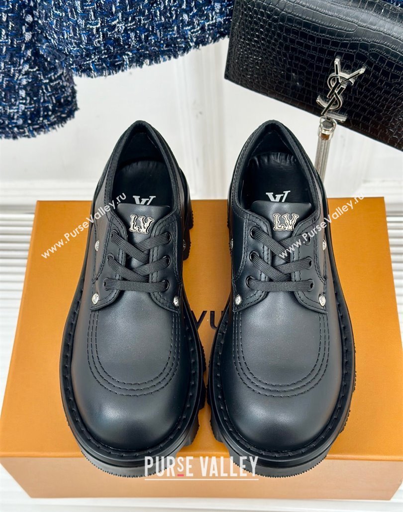 Louis Vuitton LV Checker Derby Lace-up Sneakers in Black Leather with Studs 2024 1ACN3P (MD-241014117)