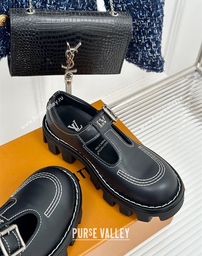 Louis Vuitton LV Checker Mary Janes Platform Loafers in Black Leather 2024 1ACNBB (MD-241014118)