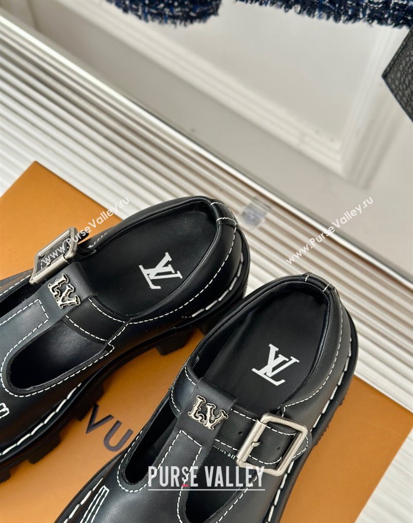 Louis Vuitton LV Checker Mary Janes Platform Loafers in Black Leather 2024 1ACNBB (MD-241014118)