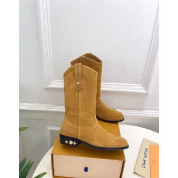 Louis Vuitton LV Rider Mid Boots 3cm in Suede with Monogram Flowers Heel Dark Beige 2024 (MD-241015012)