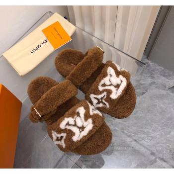 Louis Vuitton Wool Fur Flat Slides Sandal with Buckle Brown 2024 LV101506 (MD-241015066)