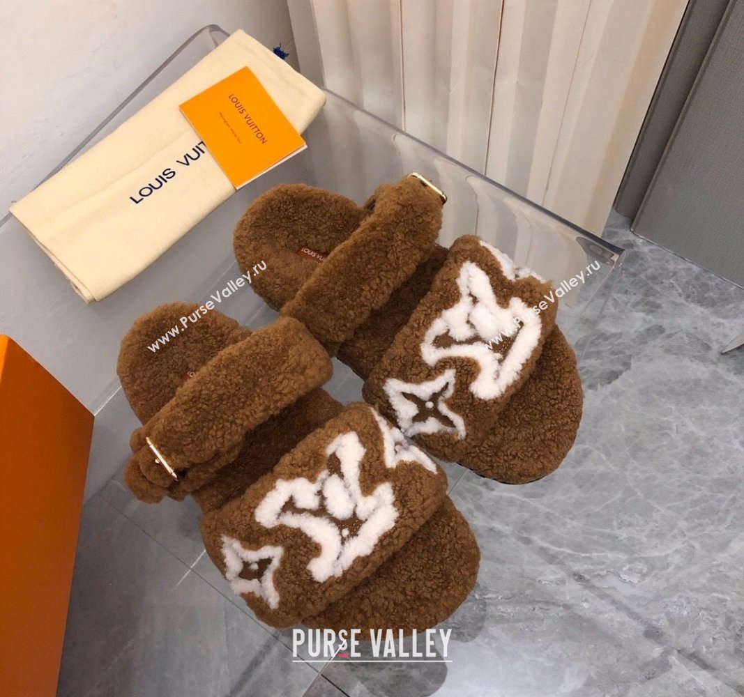 Louis Vuitton Wool Fur Flat Slides Sandal with Buckle Brown 2024 LV101506 (MD-241015066)