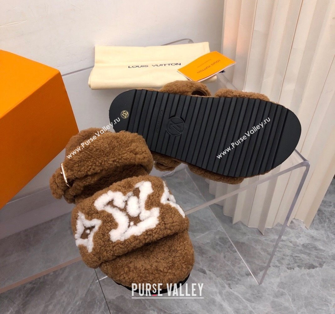 Louis Vuitton Wool Fur Flat Slides Sandal with Buckle Brown 2024 LV101506 (MD-241015066)