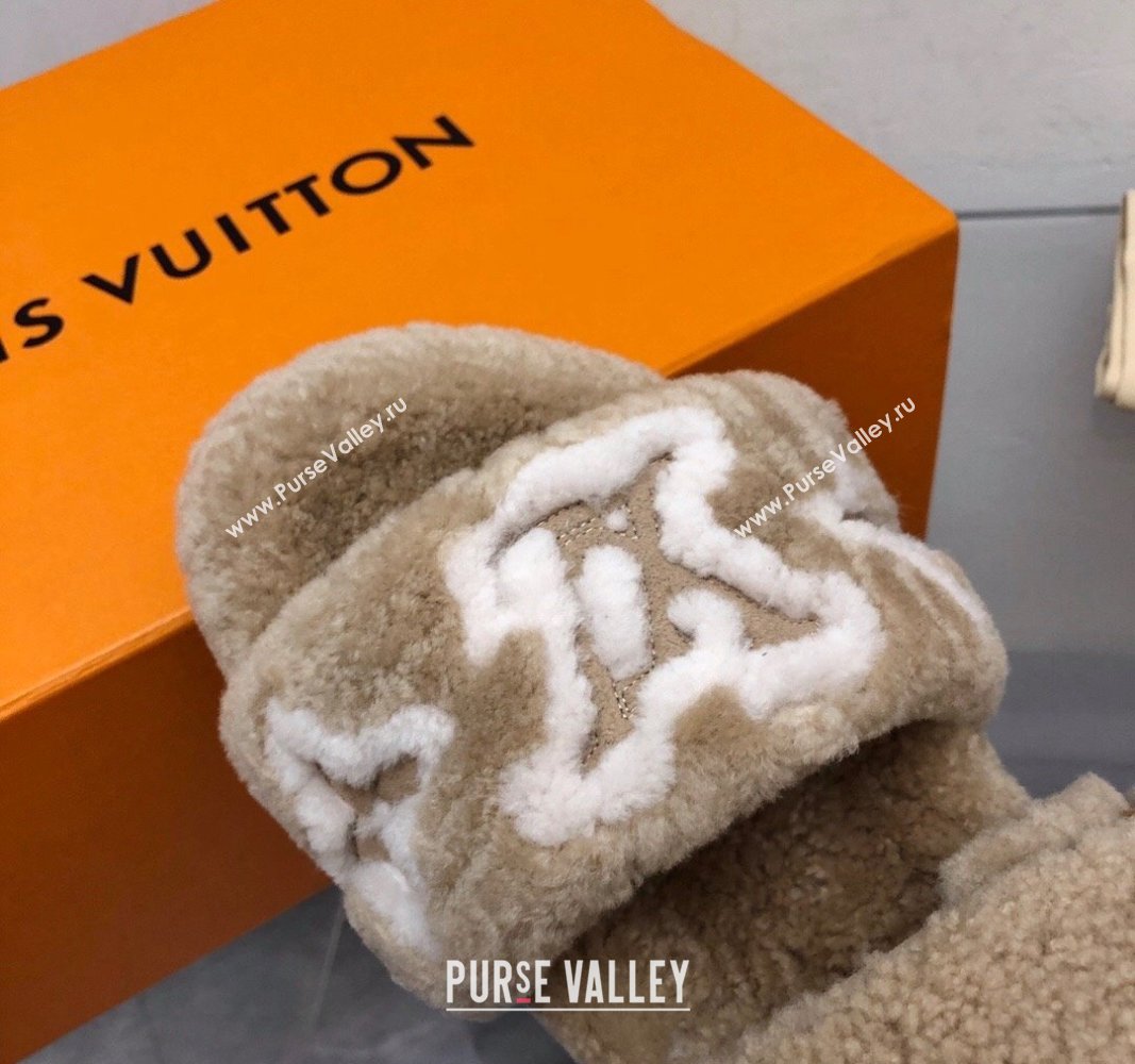 Louis Vuitton Wool Fur Flat Slides Sandal with Buckle Beige 2024 LV101506 (MD-241015067)