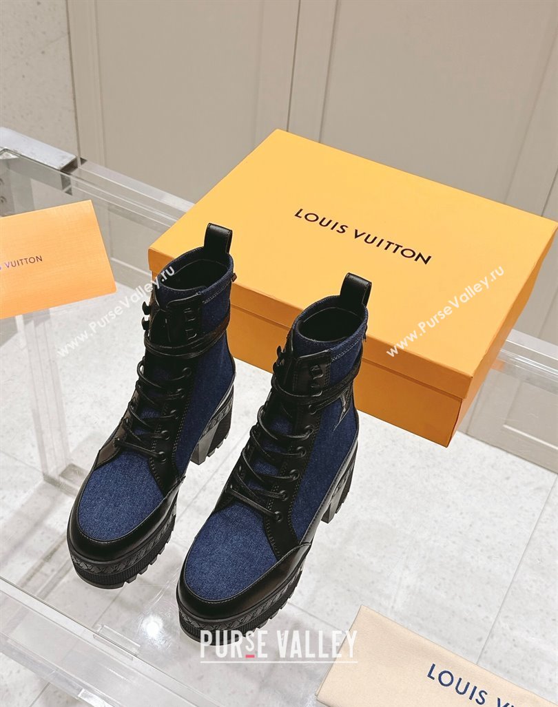 Louis Vuitton Laureate Platform Desert Ankle Boots 7cm in Dark Blue Denim 2024 1015 (MD-241015061)