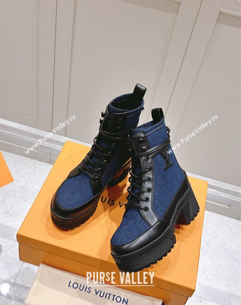 Louis Vuitton Laureate Platform Desert Ankle Boots 7cm in Dark Blue Denim 2024 1015 (MD-241015061)