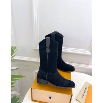 Louis Vuitton LV Rider Mid Boots 3cm in Suede with Monogram Flowers Heel Black 2024 (MD-241015013)