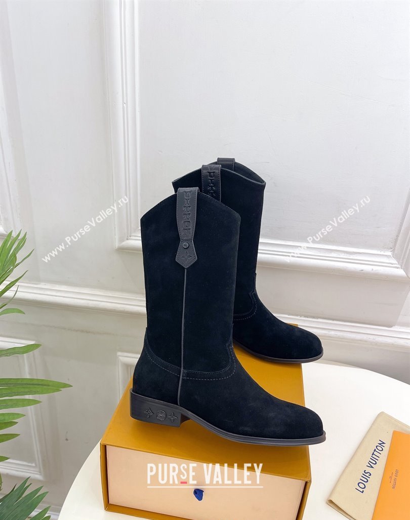 Louis Vuitton LV Rider Mid Boots 3cm in Suede with Monogram Flowers Heel Black 2024 (MD-241015013)