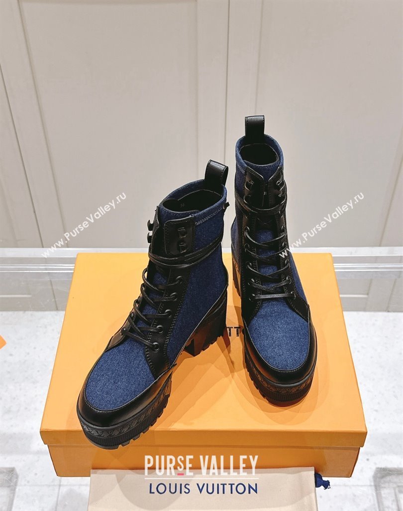 Louis Vuitton Laureate Platform Desert Ankle Boots 7cm in Dark Blue Denim 2024 1015 (MD-241015061)