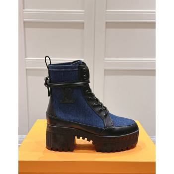 Louis Vuitton Laureate Platform Desert Ankle Boots 7cm in Dark Blue Denim 2024 1015 (MD-241015061)