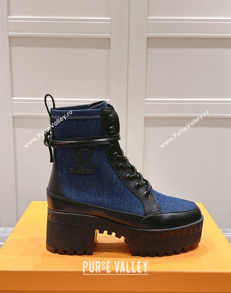 Louis Vuitton Laureate Platform Desert Ankle Boots 7cm in Dark Blue Denim 2024 1015 (MD-241015061)