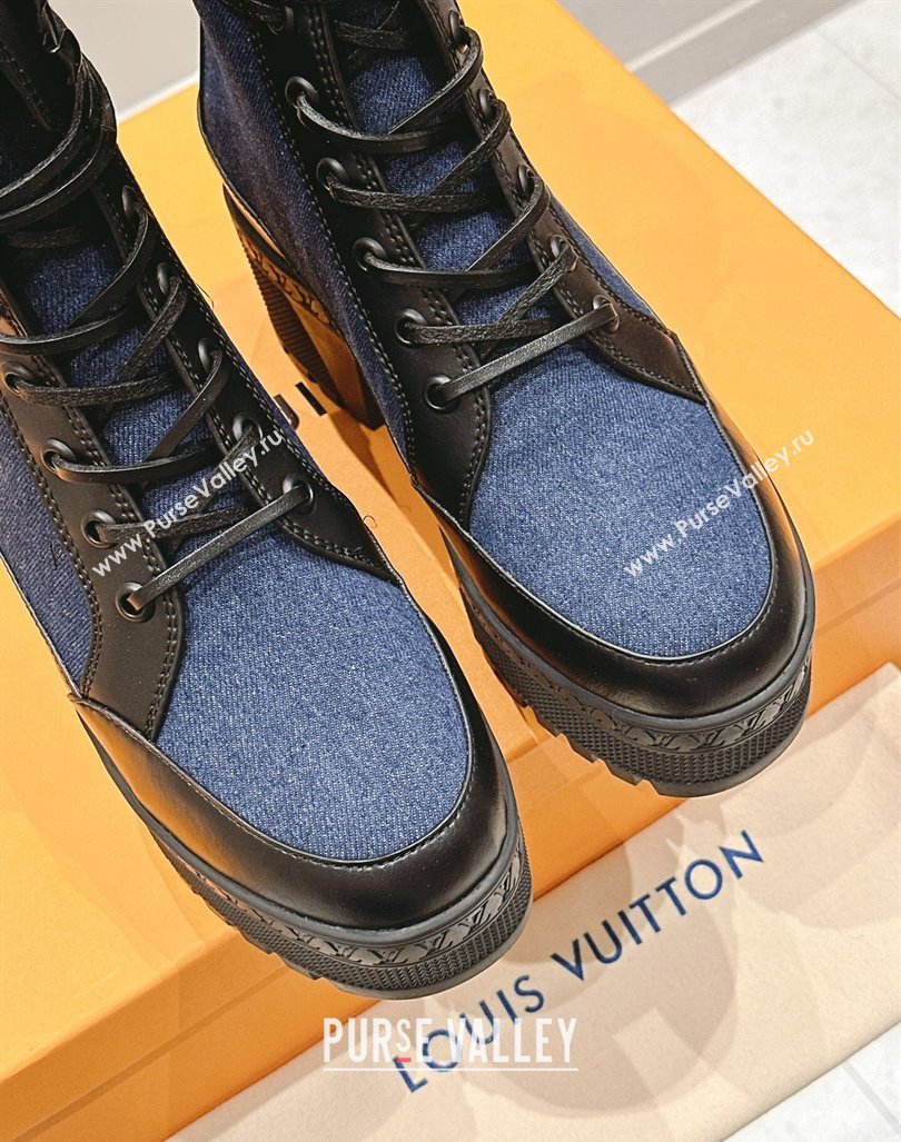 Louis Vuitton Laureate Platform Desert Ankle Boots 7cm in Dark Blue Denim 2024 1015 (MD-241015061)