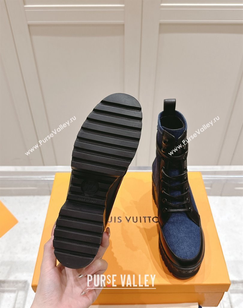 Louis Vuitton Laureate Platform Desert Ankle Boots 7cm in Dark Blue Denim 2024 1015 (MD-241015061)