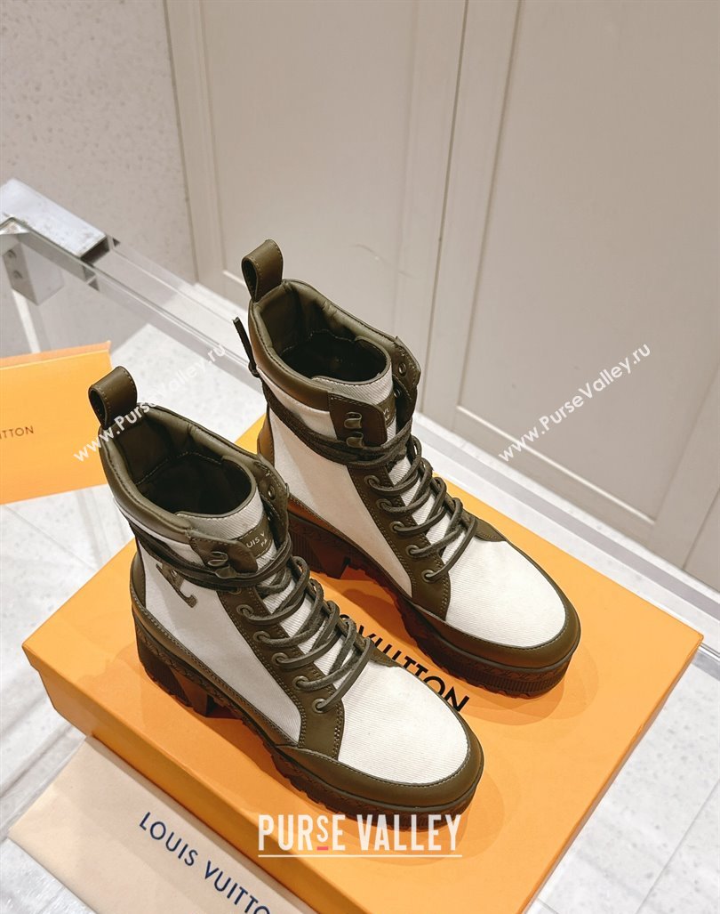 Louis Vuitton Laureate Platform Desert Ankle Boots 7cm in Canvas and Leather White/Green 2024 1015 (MD-241015062)