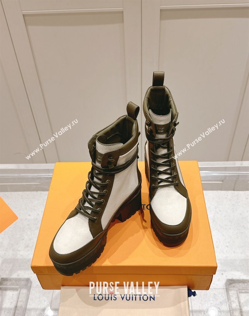 Louis Vuitton Laureate Platform Desert Ankle Boots 7cm in Canvas and Leather White/Green 2024 1015 (MD-241015062)