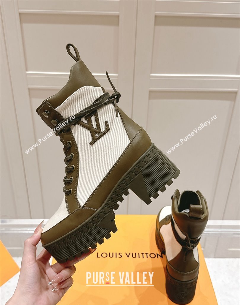 Louis Vuitton Laureate Platform Desert Ankle Boots 7cm in Canvas and Leather White/Green 2024 1015 (MD-241015062)