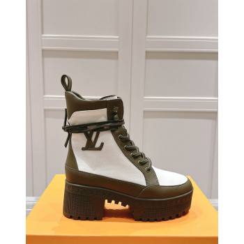 Louis Vuitton Laureate Platform Desert Ankle Boots 7cm in Canvas and Leather White/Green 2024 1015 (MD-241015062)