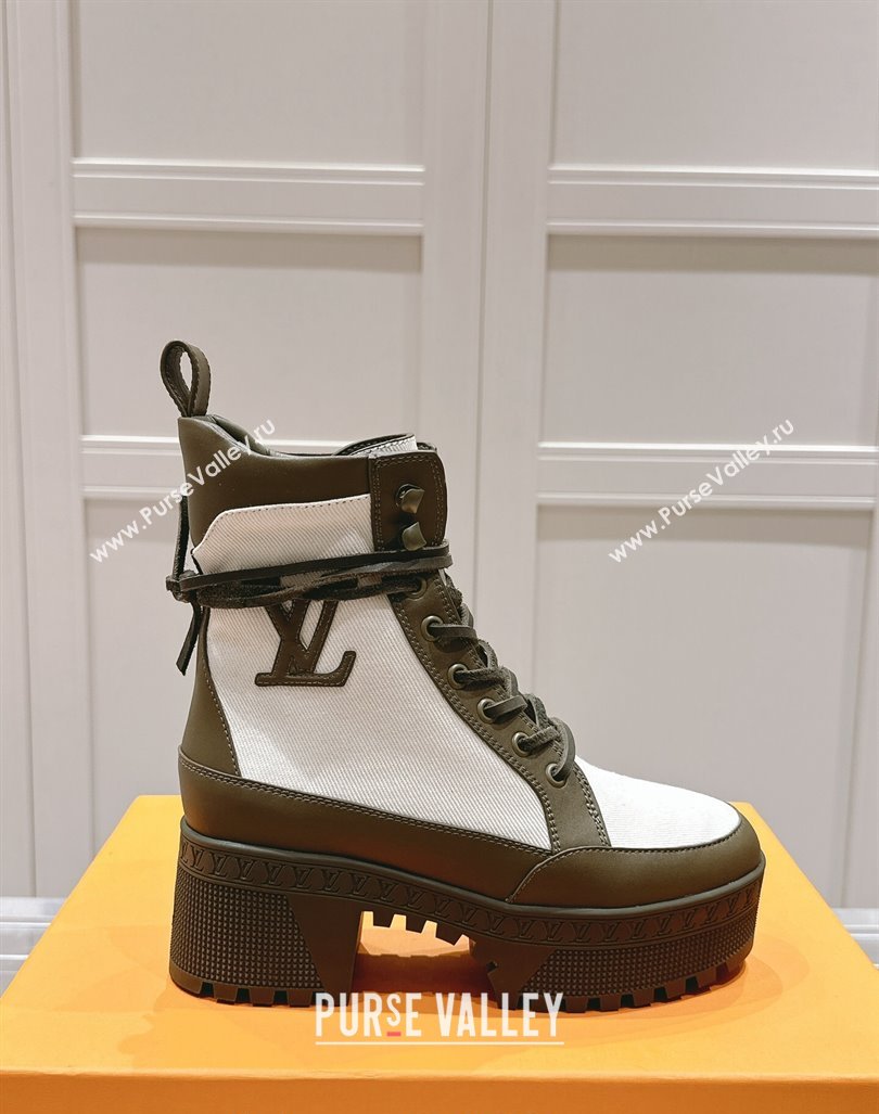 Louis Vuitton Laureate Platform Desert Ankle Boots 7cm in Canvas and Leather White/Green 2024 1015 (MD-241015062)