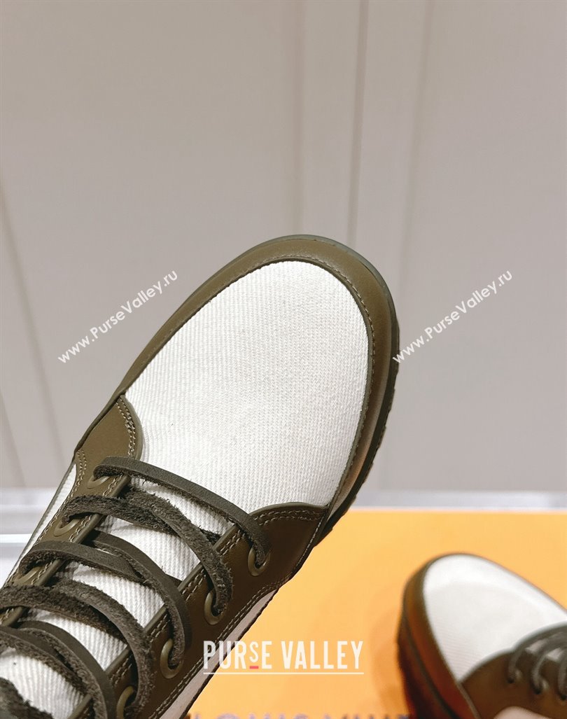 Louis Vuitton Laureate Platform Desert Ankle Boots 7cm in Canvas and Leather White/Green 2024 1015 (MD-241015062)