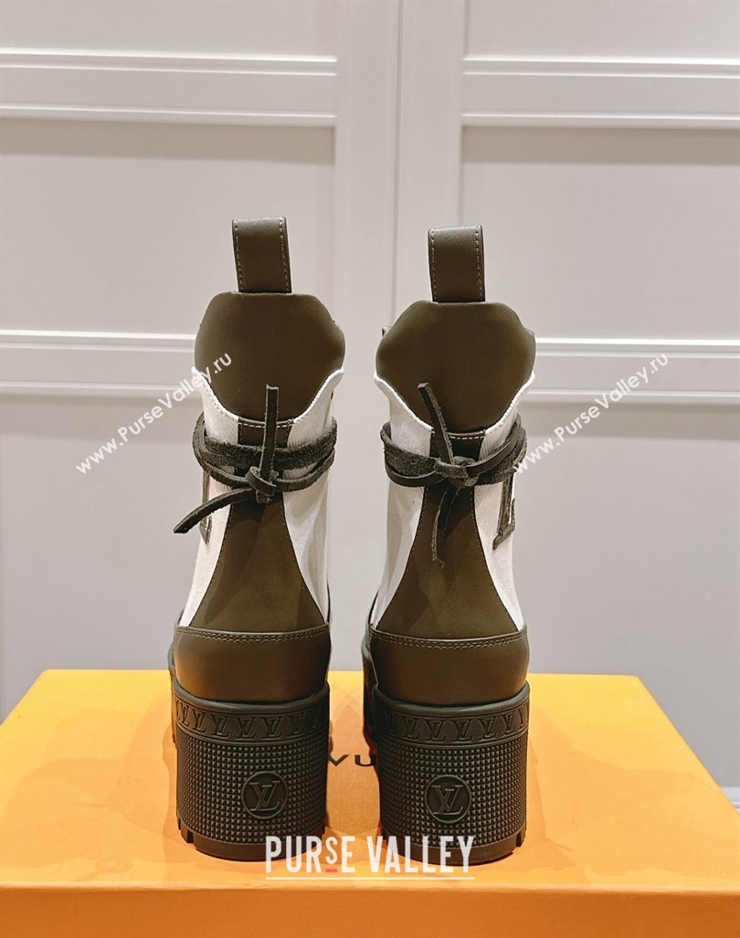 Louis Vuitton Laureate Platform Desert Ankle Boots 7cm in Canvas and Leather White/Green 2024 1015 (MD-241015062)