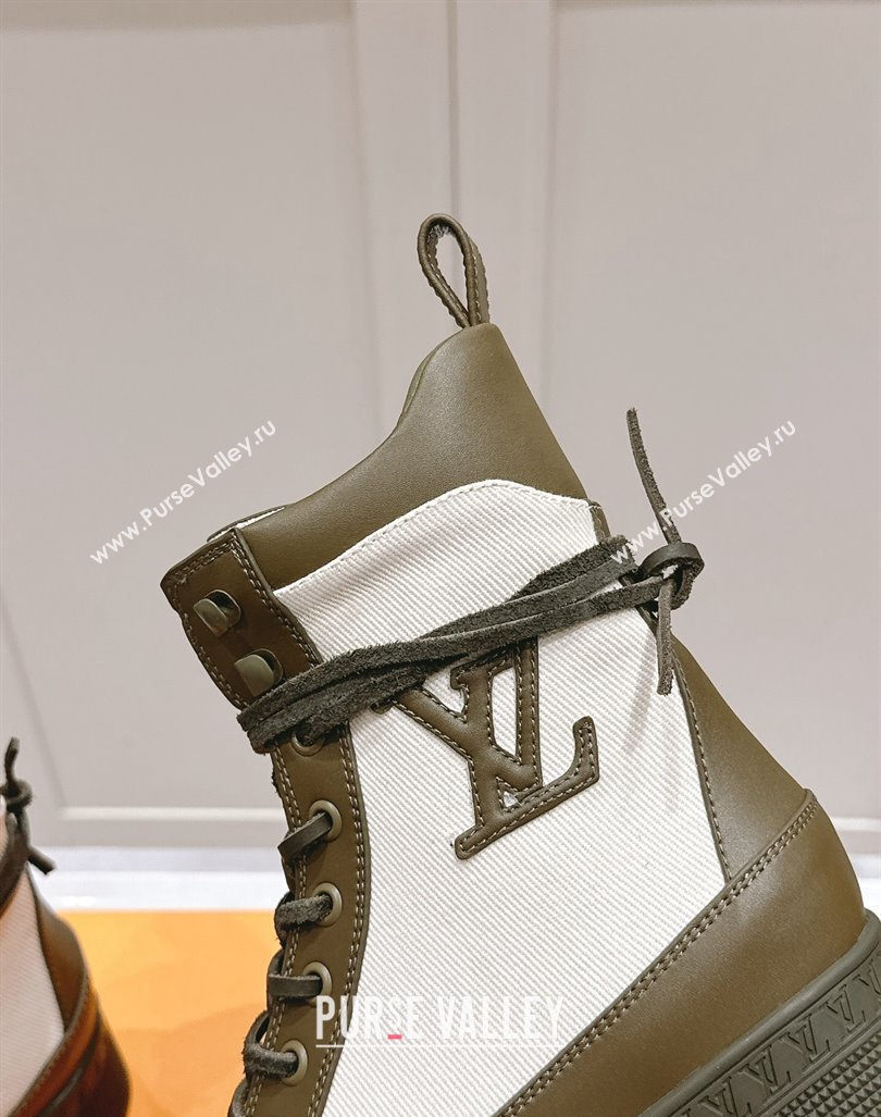 Louis Vuitton Laureate Platform Desert Ankle Boots 7cm in Canvas and Leather White/Green 2024 1015 (MD-241015062)