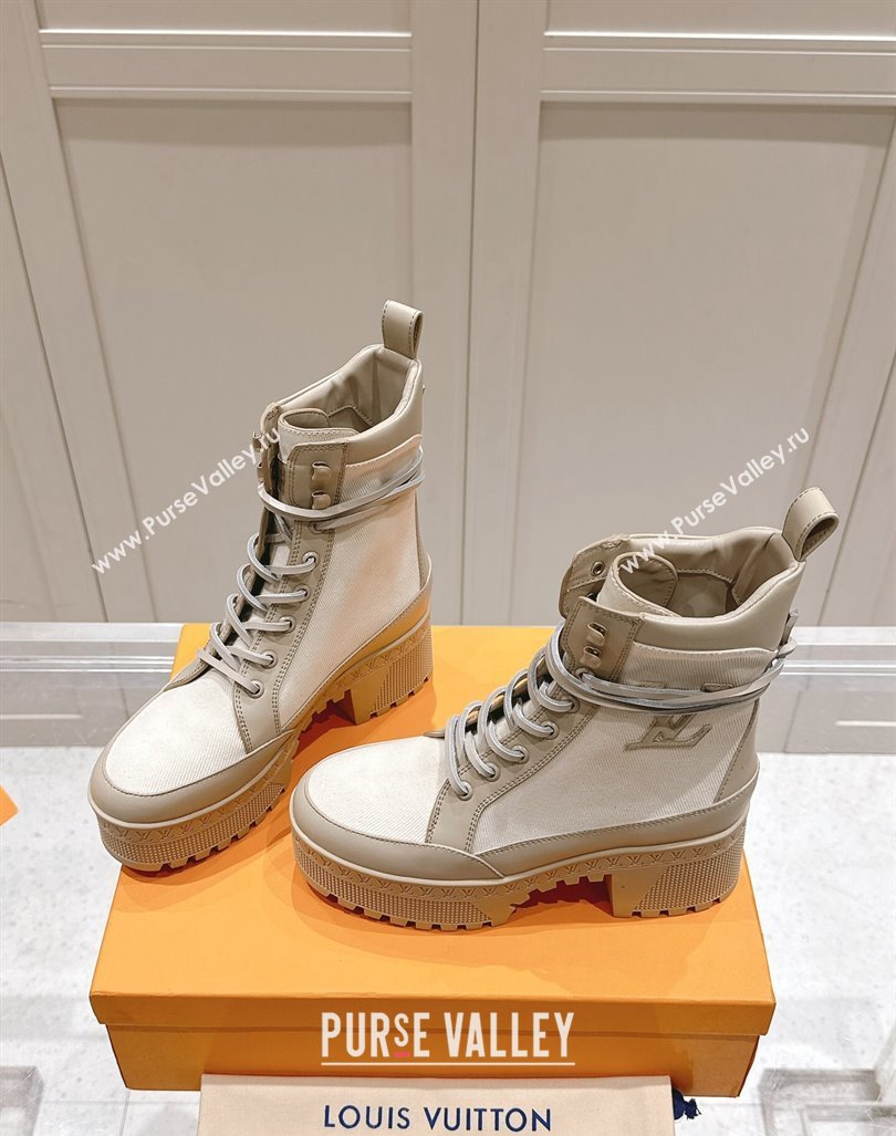 Louis Vuitton Laureate Platform Desert Ankle Boots 7cm in Canvas and Leather White/Grey 2024 1015 (MD-241015063)