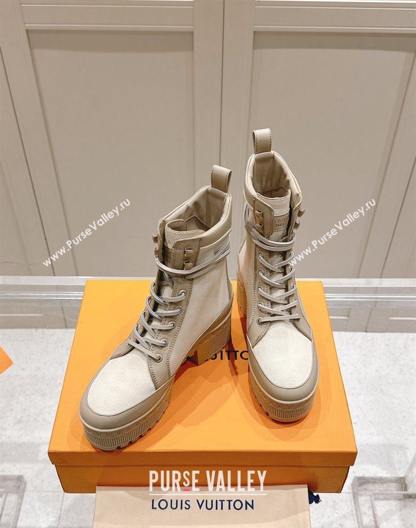 Louis Vuitton Laureate Platform Desert Ankle Boots 7cm in Canvas and Leather White/Grey 2024 1015 (MD-241015063)