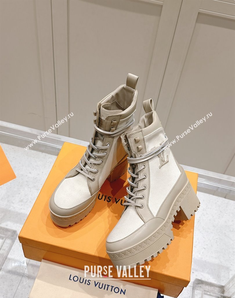 Louis Vuitton Laureate Platform Desert Ankle Boots 7cm in Canvas and Leather White/Grey 2024 1015 (MD-241015063)