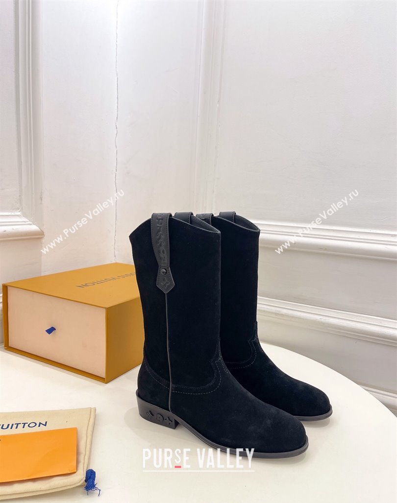 Louis Vuitton LV Rider Mid Boots 3cm in Suede with Monogram Flowers Heel Black 2024 (MD-241015013)