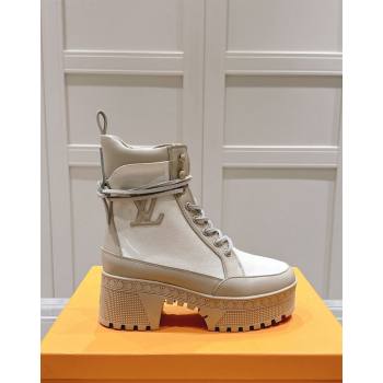 Louis Vuitton Laureate Platform Desert Ankle Boots 7cm in Canvas and Leather White/Grey 2024 1015 (MD-241015063)