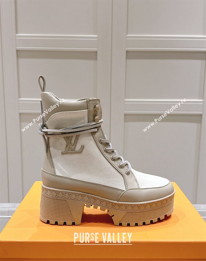 Louis Vuitton Laureate Platform Desert Ankle Boots 7cm in Canvas and Leather White/Grey 2024 1015 (MD-241015063)